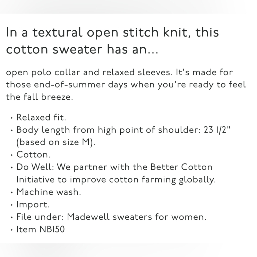 Madewell Sunbury Open-Stitch Polo Sweater Golden Spinach Textured Knit XS - Picture 4 of 12